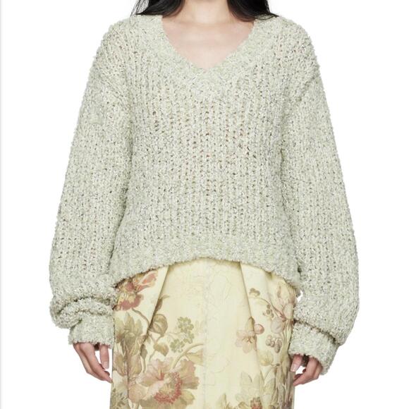 Dries Van Noten Sweaters - Dries Van Noten Teodora V-Neck Metallic Textured Knit Sweater Jumper Large